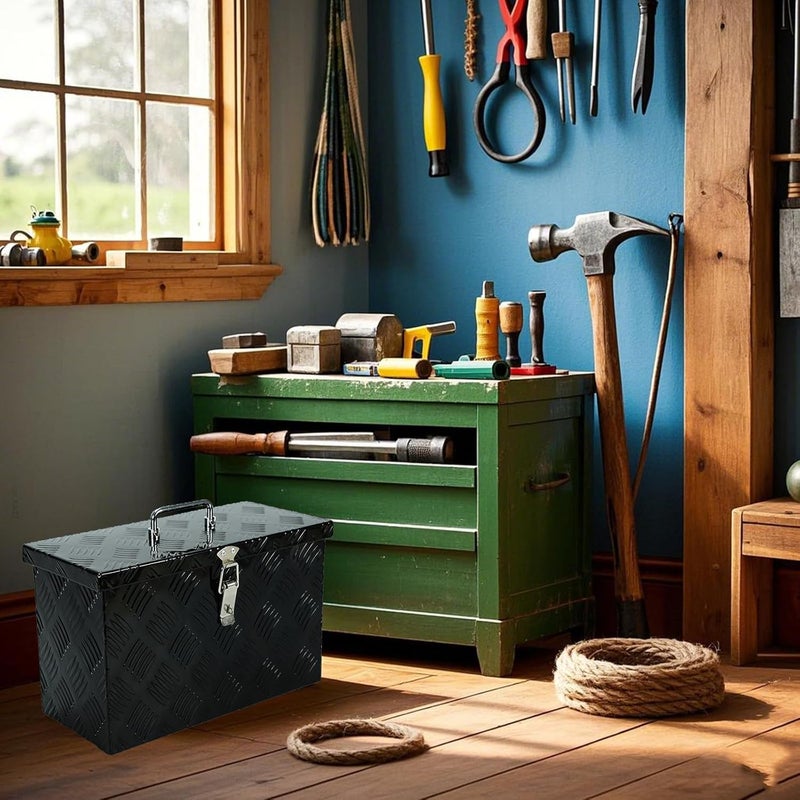 caqeg 16 Inch Heavy-Duty Aluminum Truck Tool Box with Stripe Tread Design – Waterproof, Rustproof Storage Organizer for Pickup Trucks, Trailers, and RVs – Black - Image 3